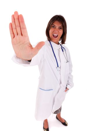 doctor warning you to stop (isolated on white)の写真素材