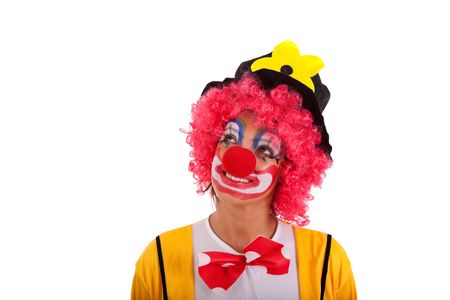funny clown looking to the copyspace (isolated on white)の写真素材