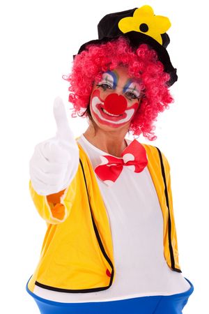 funny clown gesturing OK (isolated on white)の写真素材