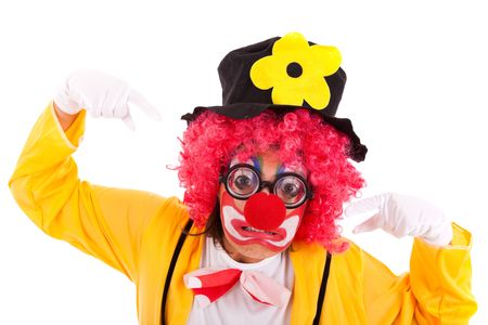 funny crazy clown with a strange face (isolated on white)の写真素材