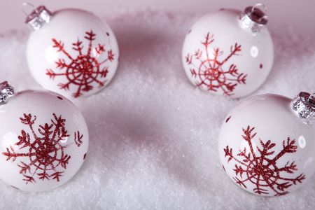 red and white christmas ornament background (selective focus)の写真素材