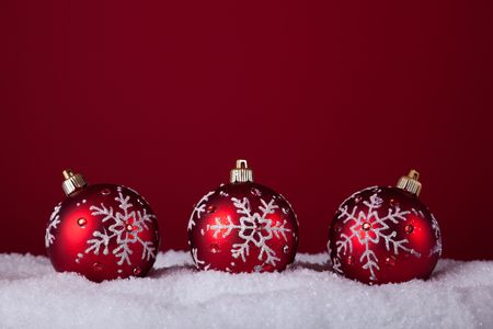 red and white christmas ornament background (selective focus)の写真素材