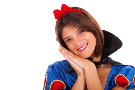 young happy woman dressed with a fantasy outfit (isolated on white)の写真素材