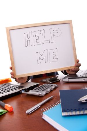 businessman asking for help (hiding his head)
