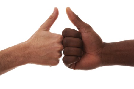 two hand from a caucasian and african men