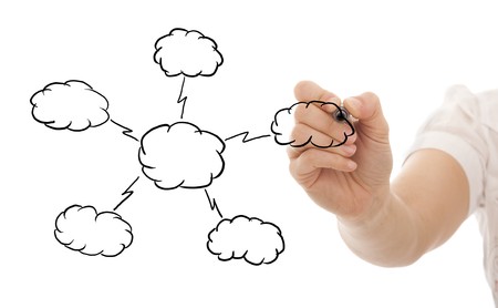 Hand drawing a Cloud Computing schema on the whiteboard (selective focus)の写真素材