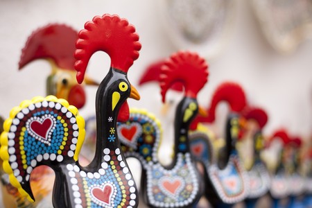 Many traditional ceramic from Portugal, named Cork of Barcelos (shallow DOF)の写真素材