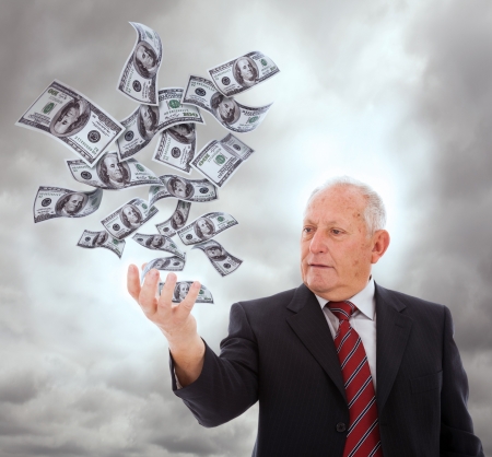 businessman holding something with his hand (isolated on white)の写真素材