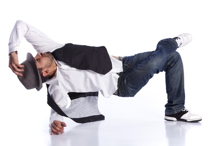 Hip hop dancer showing some movements (isolated on white)