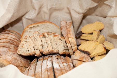 Fresh bread on the tableの写真素材