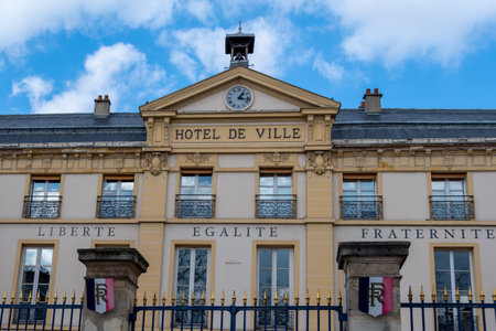 SÃ¨vres, France - February 26, 2021: Exterior view of the town hall of the city of SÃ¨vres. "Town hall" written in French on the top of the buildingのeditorial素材