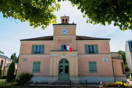 Exterior view of the town hall of Marnes-la-Coquette, a French city in the western suburbs of Paris, located in the Hauts-de-Seine department of Franceのeditorial素材