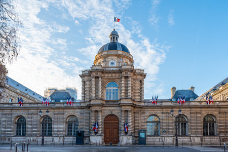 Paris, France - November 13, 2022: Exterior view of the Luxembourg Palace with its famous dome, the building housing the French Senate, the upper house of the French parliamentのeditorial素材