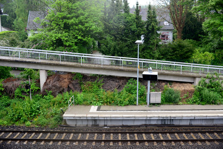Railway in the English countryside on a foggy summer day.の写真素材