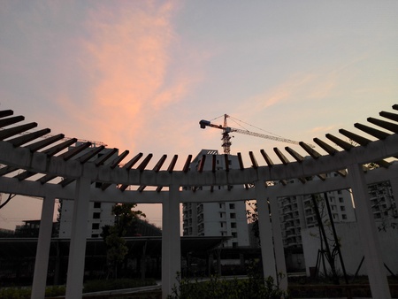 building at city in sunsetの写真素材