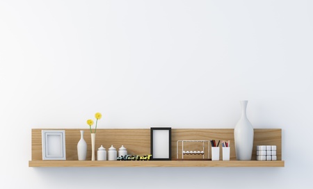 Stylish bookshelf on a white wall