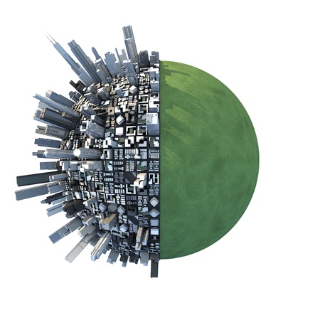 isolated miniature chaotic urban planetの写真素材