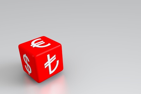 Currency exchange on the red dice の写真素材