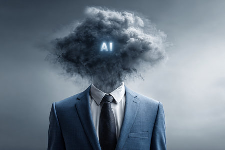 Ai businessman with a cloud for a head symbolizes artificial intelligence and its growing influence in business representing the power of data driven decisions and future technology.の写真素材