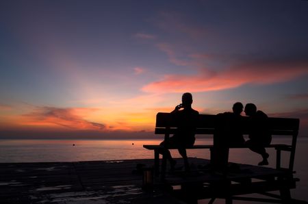 Sunset on a jetty in the Togian Islands (Indonesia).の写真素材