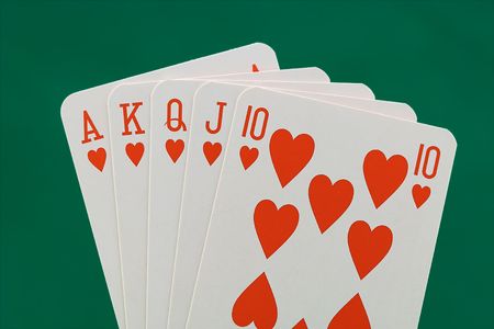 Poker hand - Royal flush of Hearts - (isolated with a clipping path).