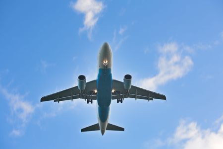 Photo of an airplane just before landing.