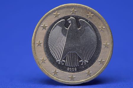 Extreme macro shot of a one Euro coin.の写真素材