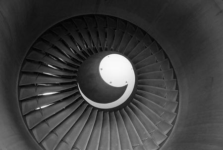 View into a the jet engine of a commercial airliner.の写真素材