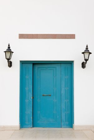 Photo of a blue wooden door.の写真素材