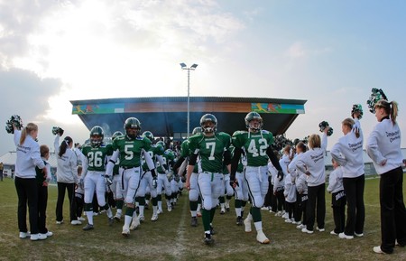 Austrian Football League - Danube Dragons playing against the Vienna Vikings - April 2008のeditorial素材