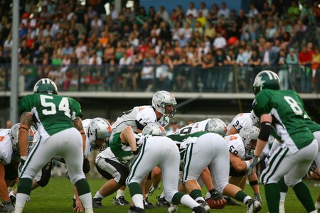 Austrian Football League - Danube Dragons playing against the Tirol Raiders - May 2008のeditorial素材