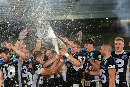 Innsbruck, Austria - July 5: The Tirol Raiders win the European Football League against the Vienna Vikings.のeditorial素材
