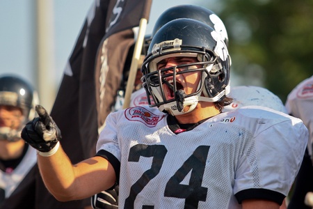VIENNA,  AUSTRIA - JULY 4 Austrian Football League - Iron Bowl II: DB Lukas Eder (#24, Knights) and his team lose 20:26 to the LA Titans on July 4, 2009 in Vienna, Austria.のeditorial素材
