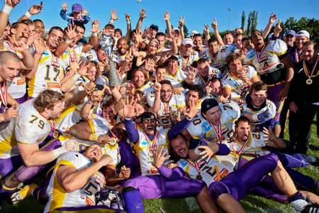 GRAZ,  AUSTRIA - JULY 18 Austrian Football League - Austrian Bowl XXV:  The Vienna Vikings win 22:19 against the   Graz Giants on July 18, 2009 in Graz, Austria.のeditorial素材