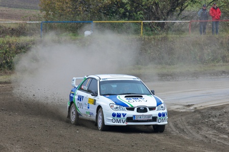 HORN, AUSTRIA - OCTOBER 31: Raimund Baumschlager wins the 28th Waldviertel Rallye on October 31, 2009 in Horn, Austria. Shown is austrian driver Manfred Stohl who finished fourth.のeditorial素材