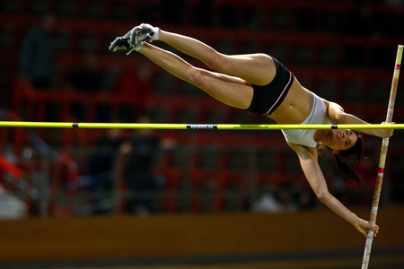 VIENNA,  AUSTRIA - FEBRUARY 16  Vienna indoor  track and field meeting.  Eros Eniko (Hungary) places 3rd in the women's pole vault  event on February 16, 2010 in Vienna, Austria.のeditorial素材
