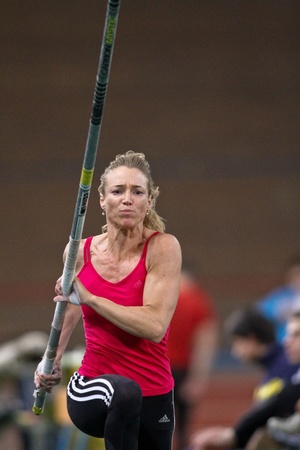 VIENNA,  AUSTRIA - FEBRUARY 16  Vienna indoor  track and field meeting.  Doris Auer (Austria) wins the women's  pole vault event on February 16, 2010 in Vienna, Austria.のeditorial素材
