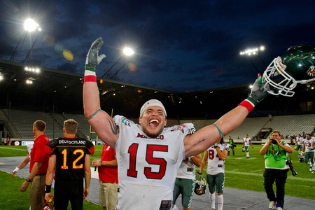 INNSBRUCK, AUSTRIA - JULY 8 LB Alberto Montembruck (#15 Mexico) celebrates the victory at the...