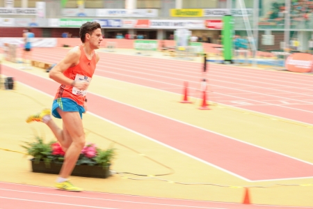 LINZ, AUSTRIA - JANUARY 31 Jiri Homolac (#14 Czech Republic) competes in the men's 3000m event on January 31, 2013 in Linz, Austria.のeditorial素材