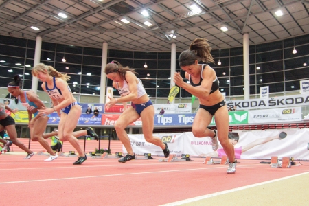 LINZ, AUSTRIA - JANUARY 31 Cherese Jones (#267 Republic of South Africa) places 7th in women's 60m event on January 31, 2013 in Linz, Austria.のeditorial素材