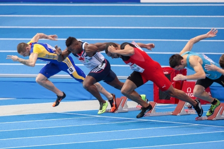 GOTHENBURG, SWEDEN - MARCH 1 Harry Aikines-Aryeetey (Great Britain) places 3rd in heat 1 of the...
