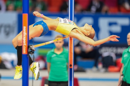 GOTHENBURG, SWEDEN - MARCH 3 Ebba Jungmark (Sweden) places 2nd in the women's high jump finals during the European Athletics Indoor Championship on March 3, 2013 in Gothenburg, Sweden.のeditorial素材