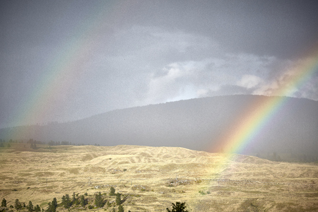 rainbow colorful scenery panorama beautiful sun view summer weatherの写真素材