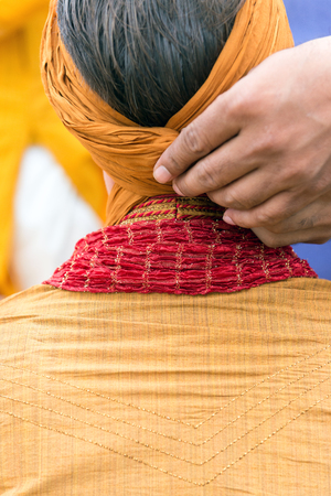 Man doing pagri.の写真素材