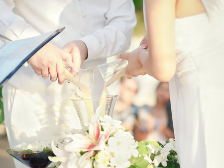 wedding sand ceremony. vintage color process.