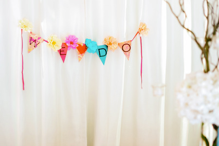 Setup and decorations on wedding day, selective focus.の写真素材