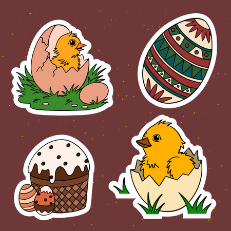 Set of Easter stickers in doodle style. Vector illustration.のイラスト素材