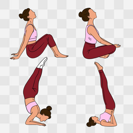 Set of 4 vector illustrations of yoga poses. Isolated on transparent backgroundのイラスト素材