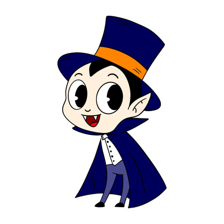 Cartoon magician boy in a top hat and cape. Vector illustration.のイラスト素材