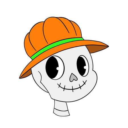Skull in the hat. Cute cartoon character. Vector illustration.のイラスト素材